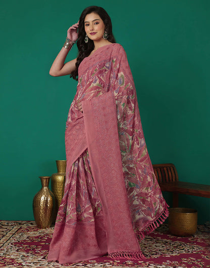 Pink Georgette Printed Saree