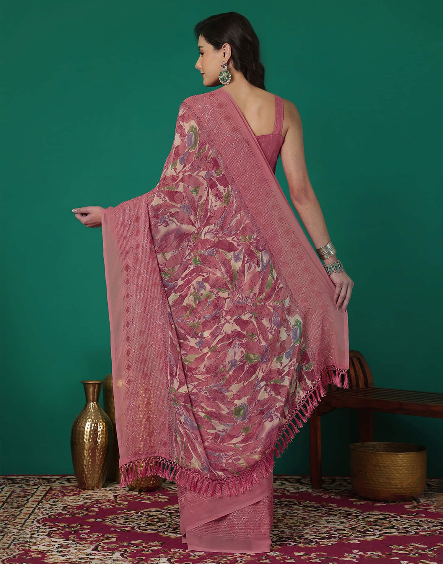 Pink Georgette Printed Saree