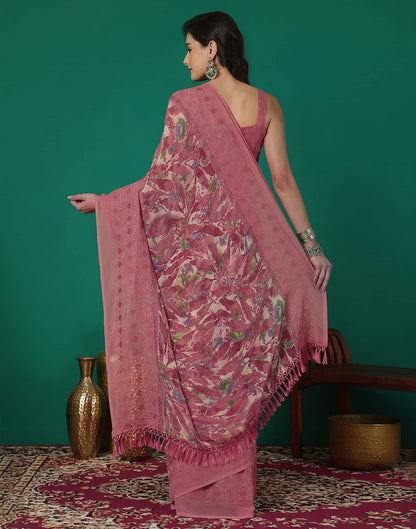 Pink Georgette Printed Saree