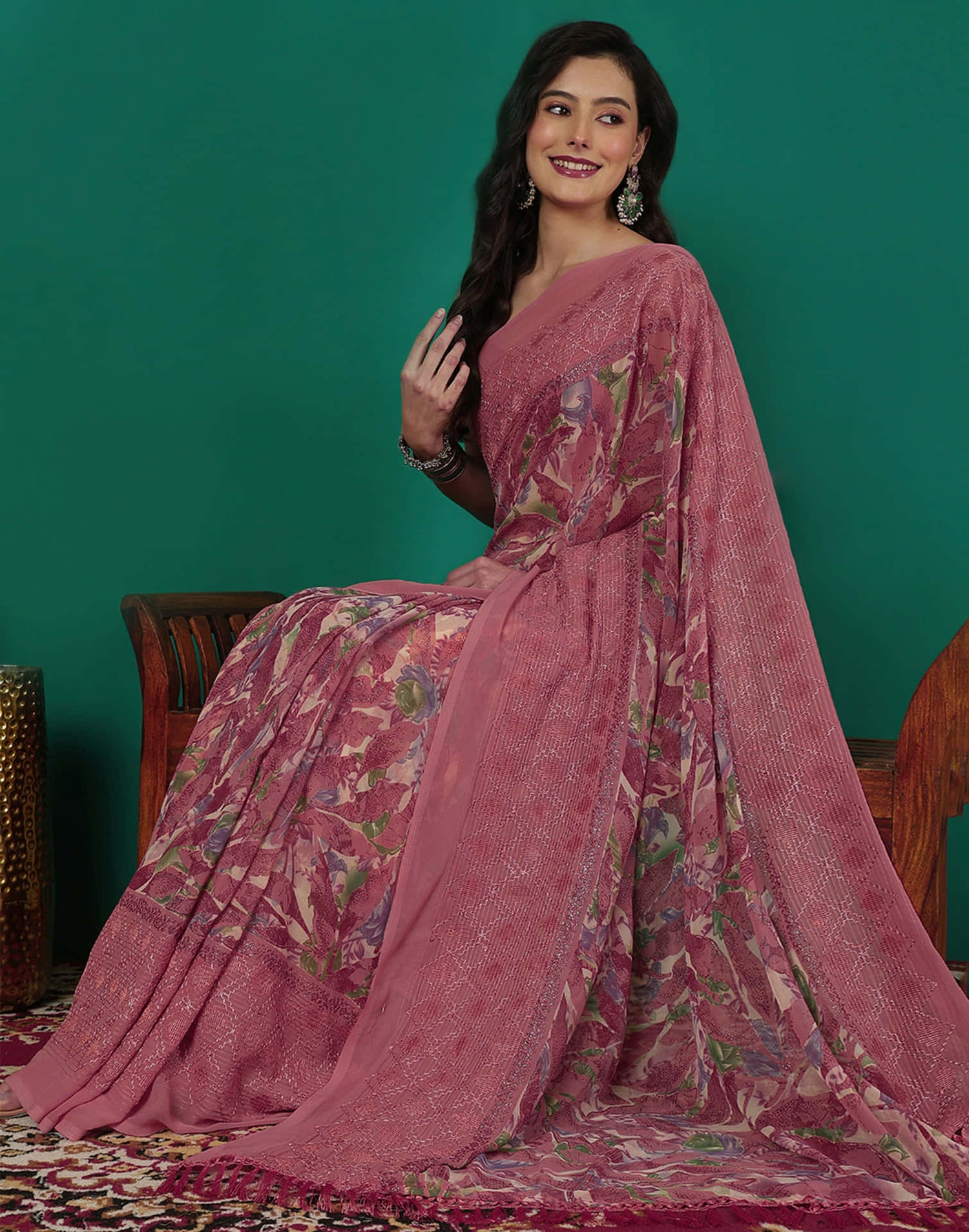 Pink Georgette Printed Saree