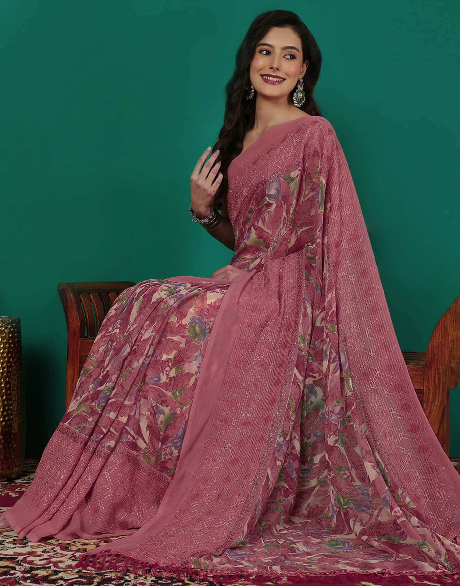 Pink Georgette Printed Saree