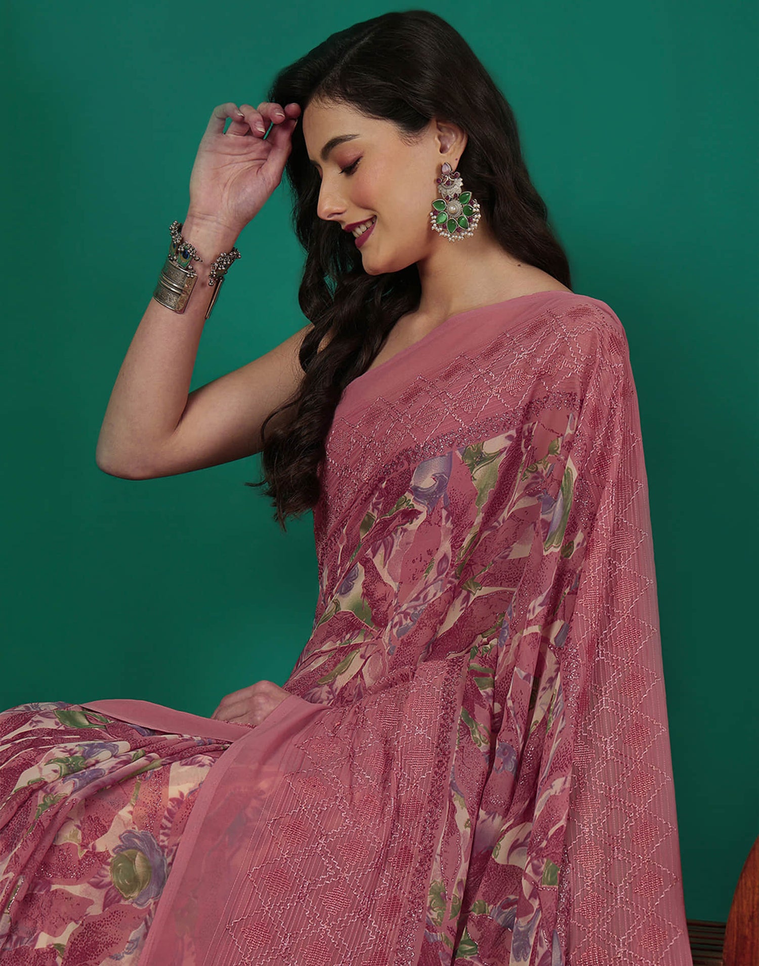 Pink Georgette Printed Saree