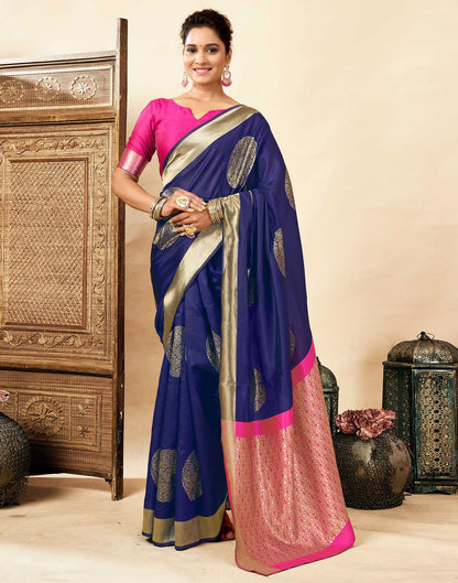 Navy Blue Silk Woven Saree