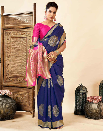 Navy Blue Silk Woven Saree
