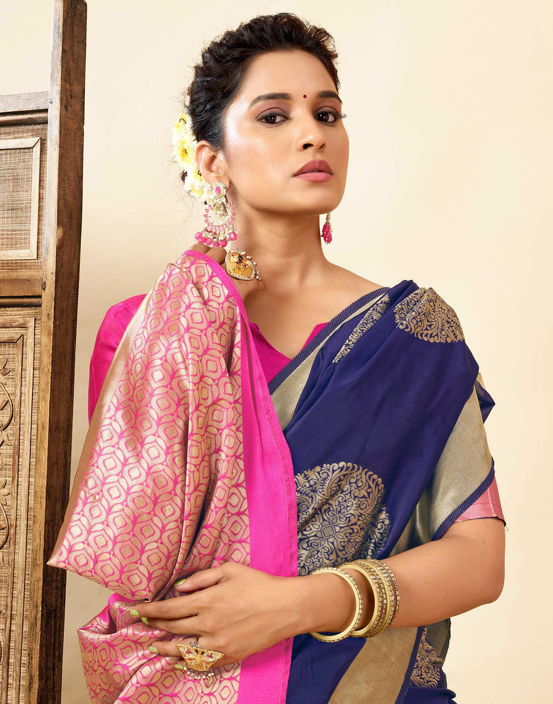 Navy Blue Silk Woven Saree