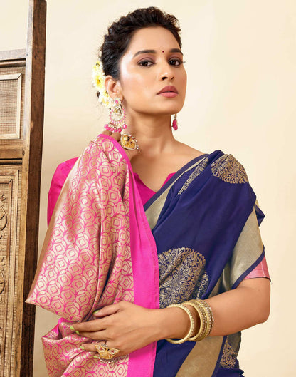 Navy Blue Silk Woven Saree