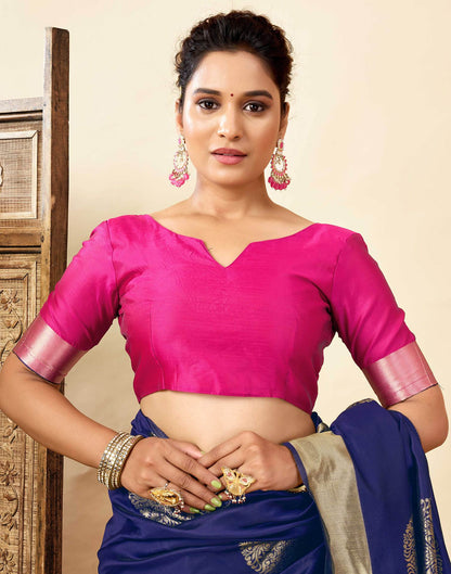Navy Blue Silk Woven Saree