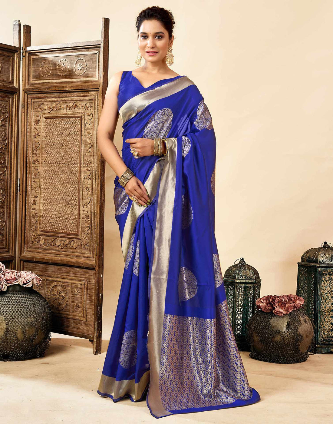 Dark Blue Silk Woven Saree