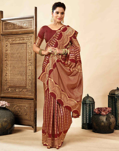 Maroon Silk Woven Banarasi Saree