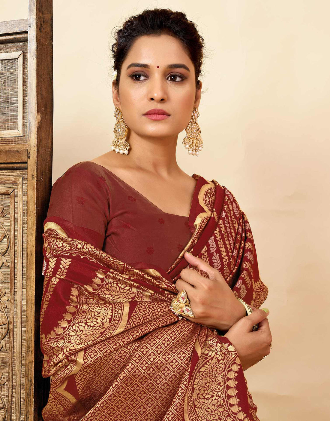 Maroon Silk Woven Banarasi Saree