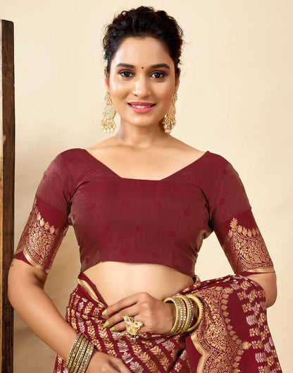 Maroon Silk Woven Banarasi Saree