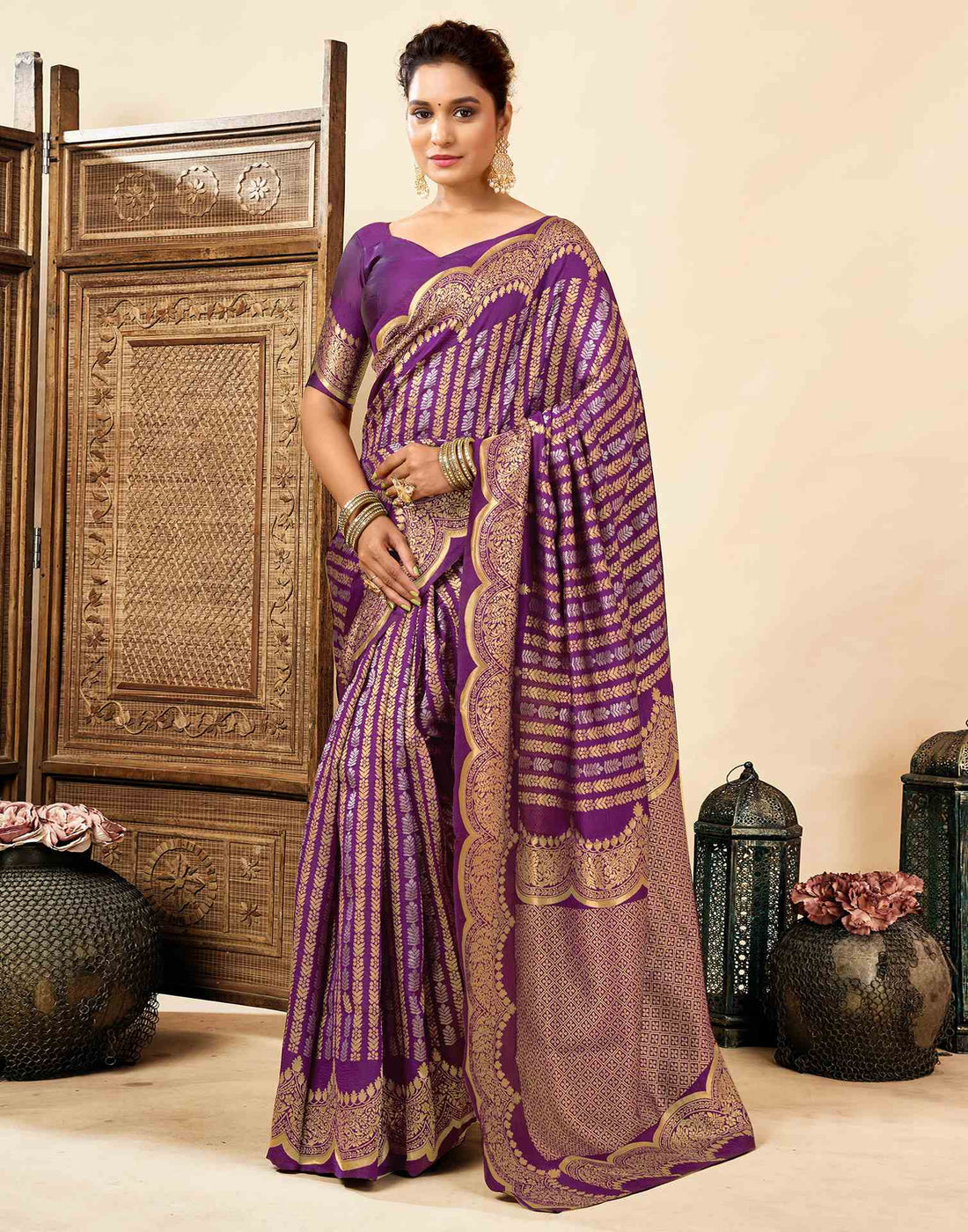 Dark Purple Silk Woven Banarasi Saree