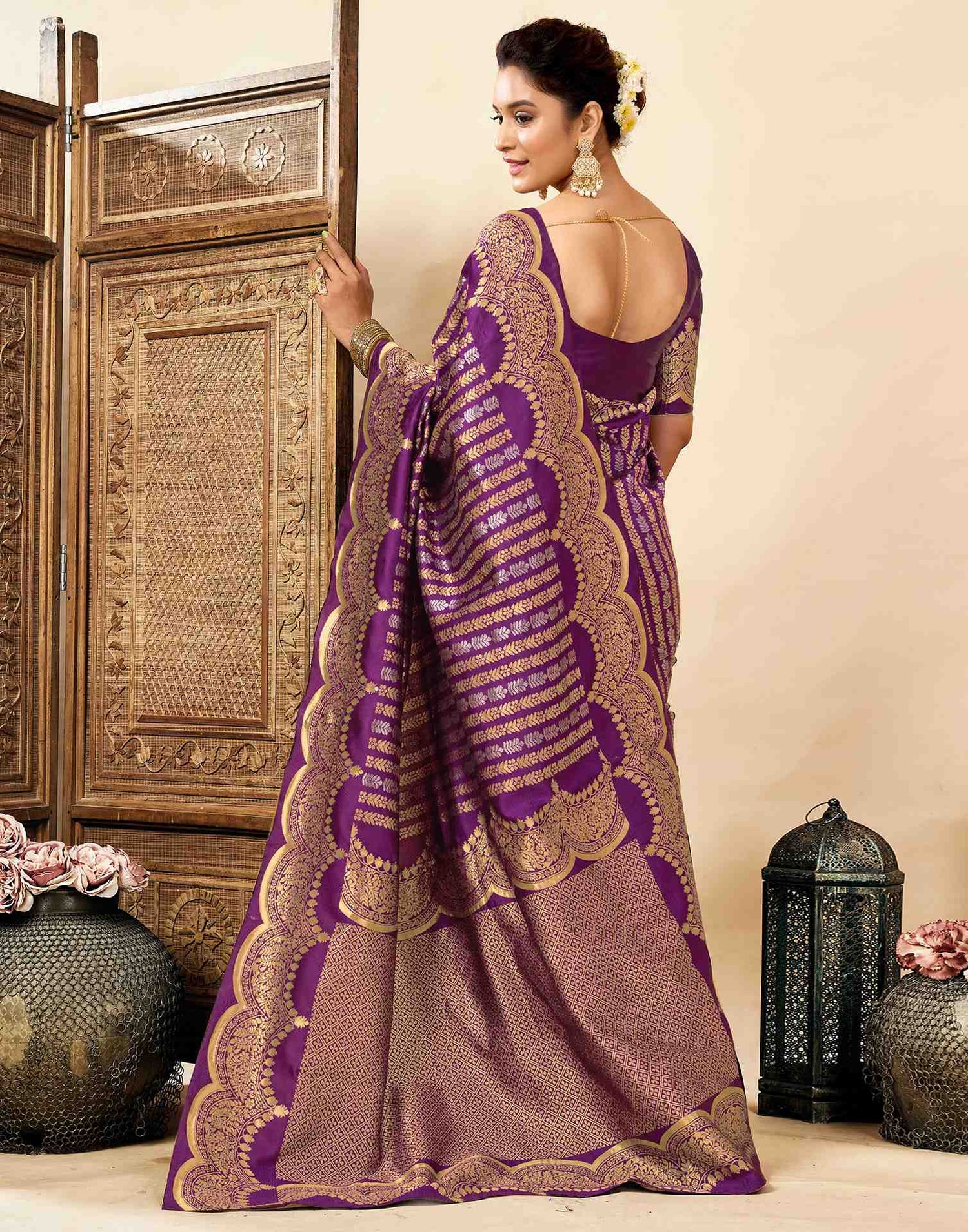 Dark Purple Silk Woven Banarasi Saree