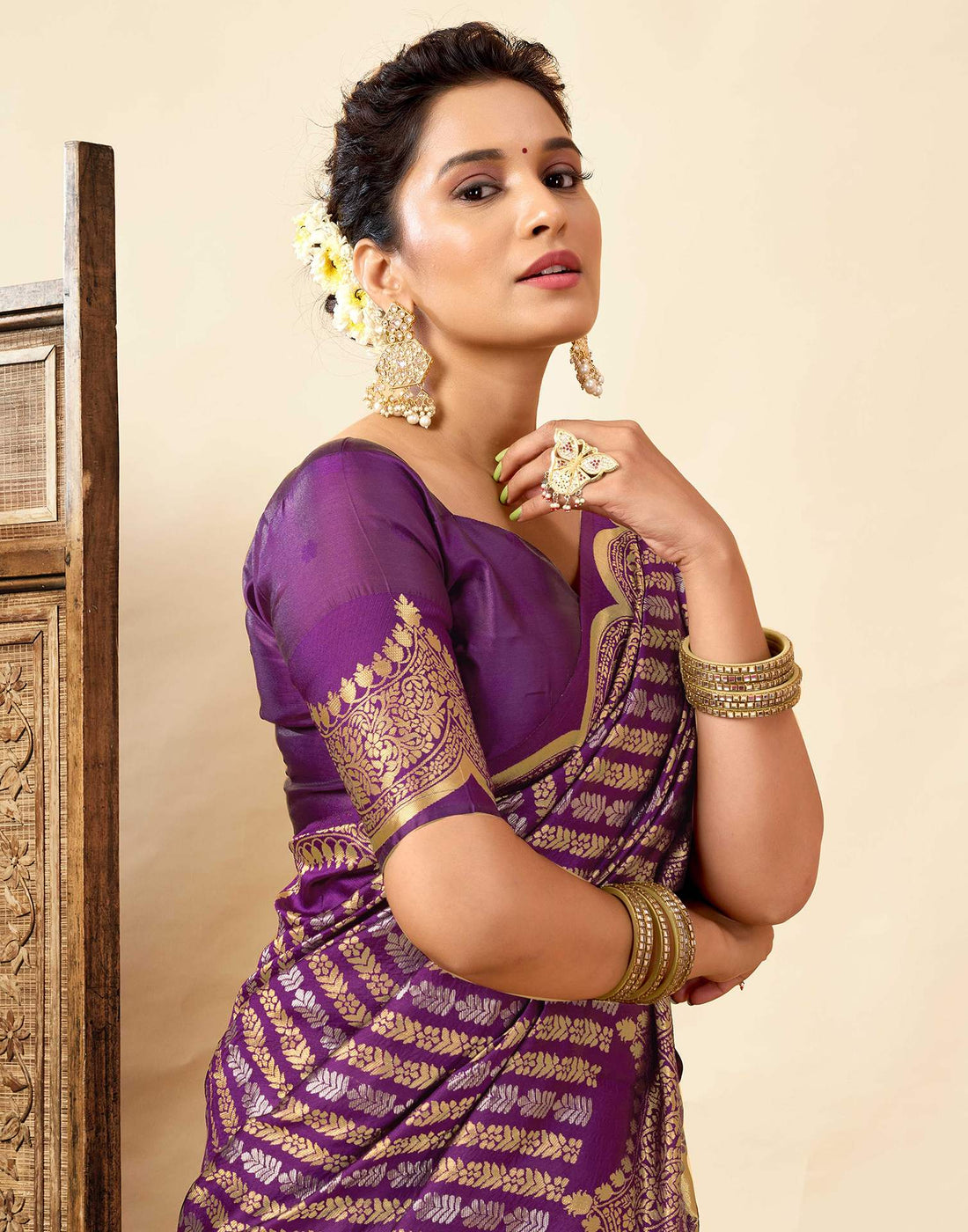 Dark Purple Silk Woven Banarasi Saree