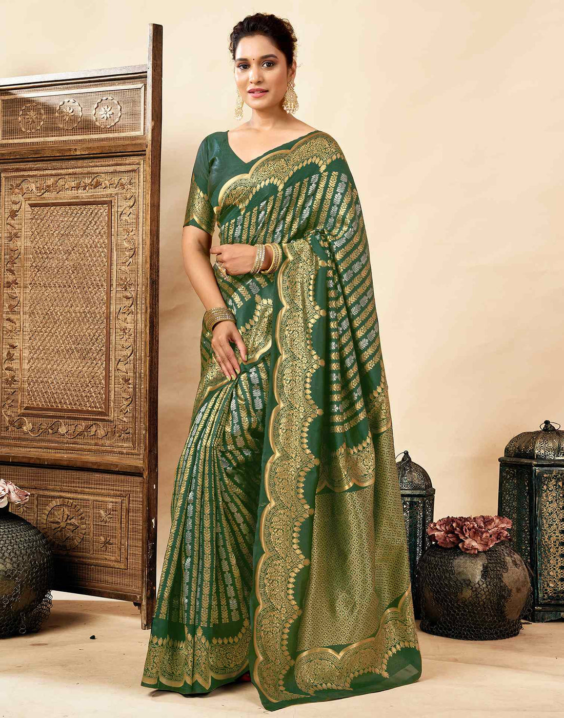 Dark Green Silk Woven Banarasi Saree