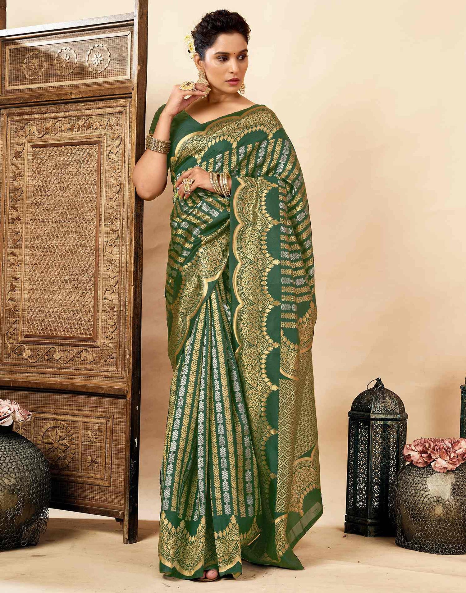 Dark Green Silk Woven Banarasi Saree