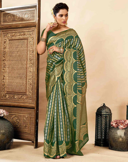 Dark Green Silk Woven Banarasi Saree