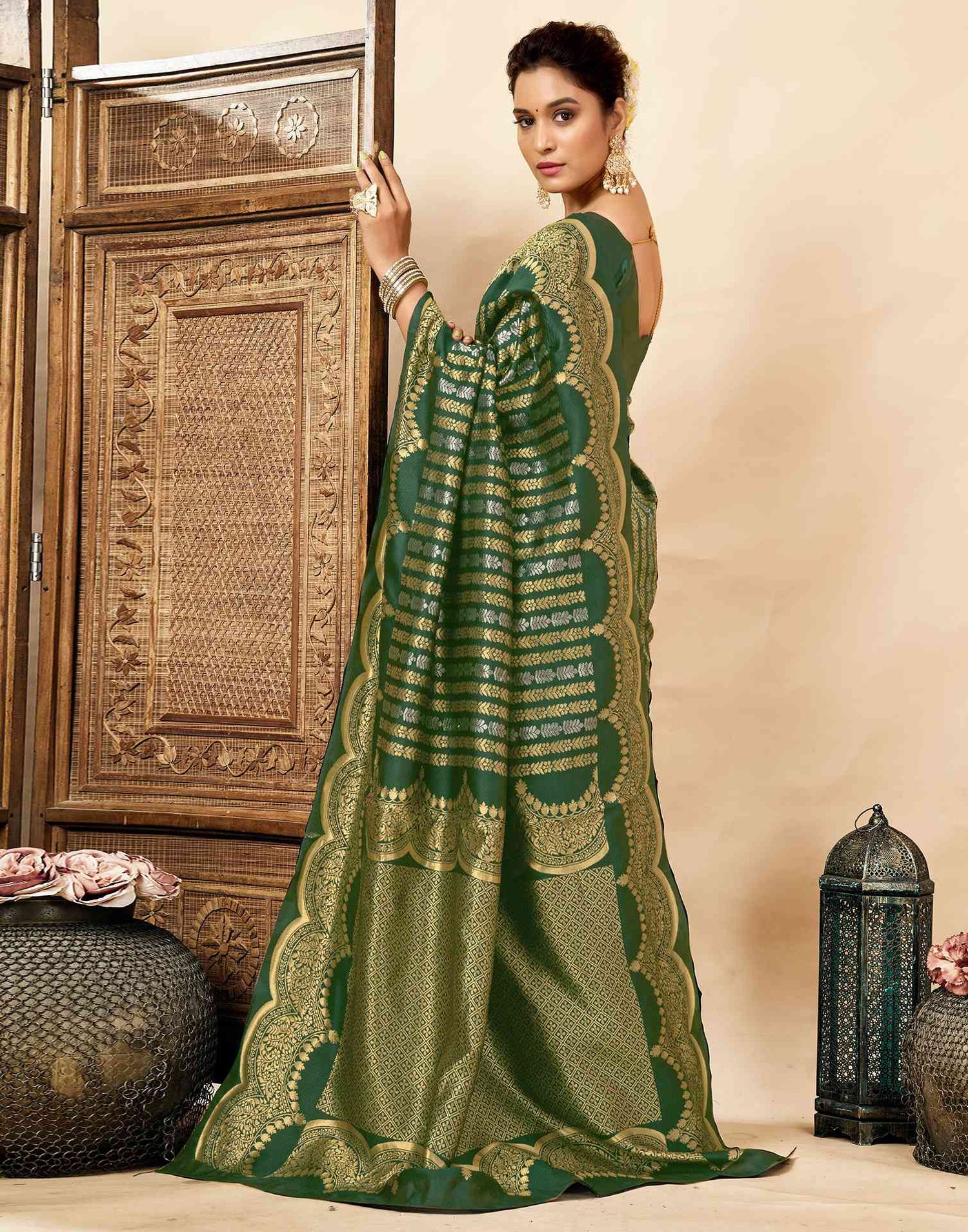 Dark Green Silk Woven Banarasi Saree
