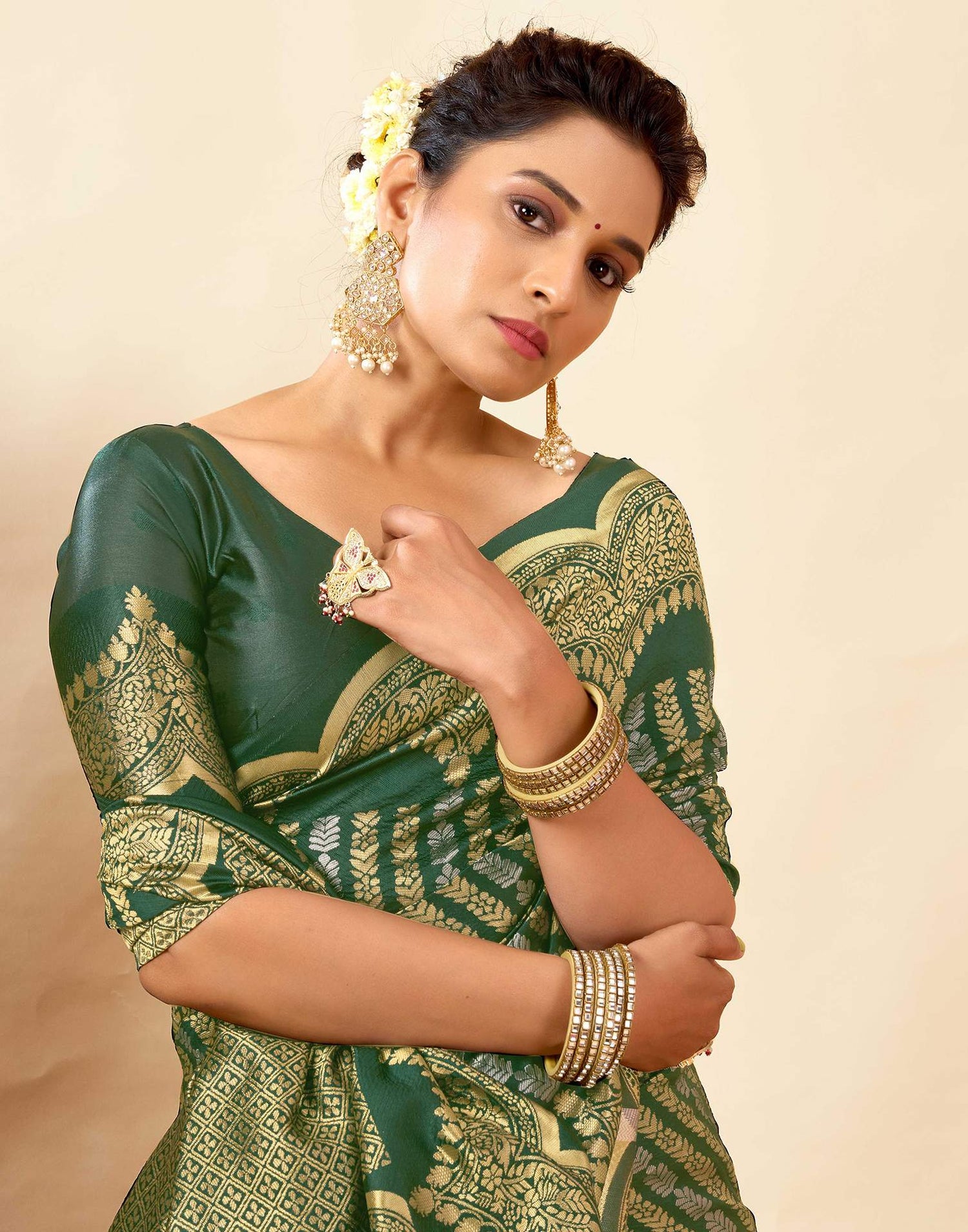 Dark Green Silk Woven Banarasi Saree