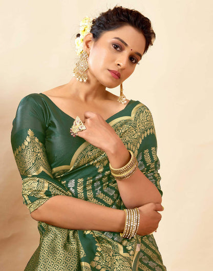 Dark Green Silk Woven Banarasi Saree
