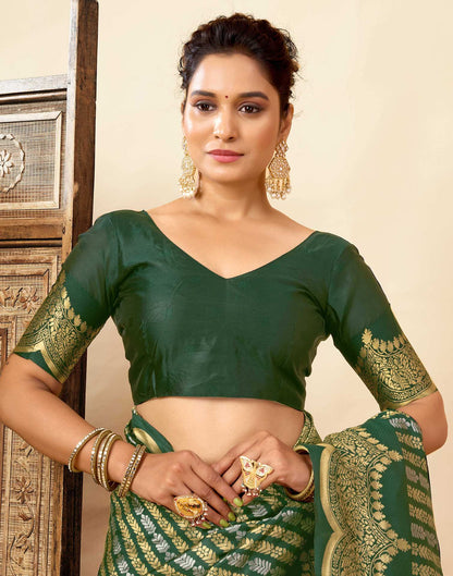 Dark Green Silk Woven Banarasi Saree