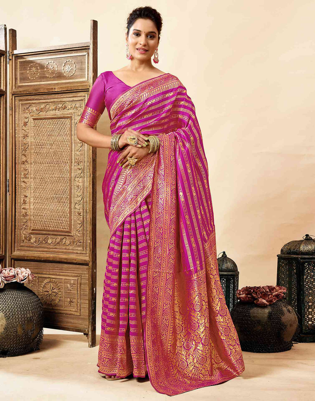 Magenta Silk Woven Banarasi Saree