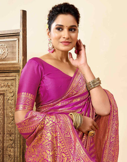 Magenta Silk Woven Banarasi Saree