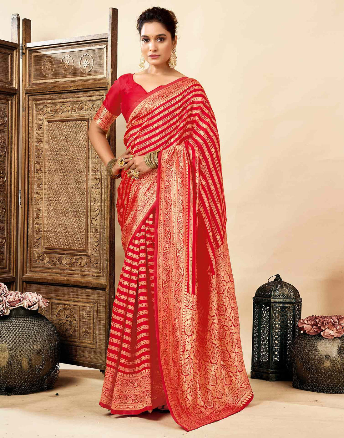 Red Silk Woven Banarasi Saree