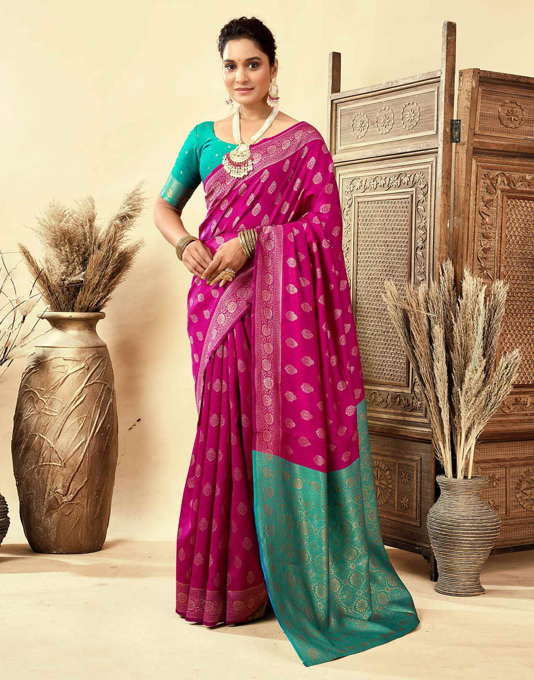 Dark Magenta Silk Woven Banarasi Saree