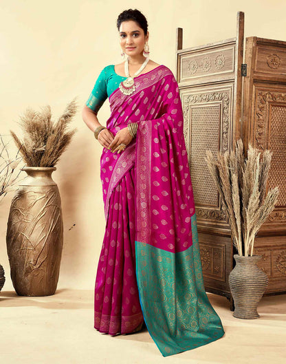 Dark Magenta Silk Woven Banarasi Saree