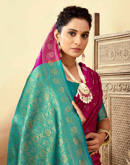 Dark Magenta Silk Woven Banarasi Saree