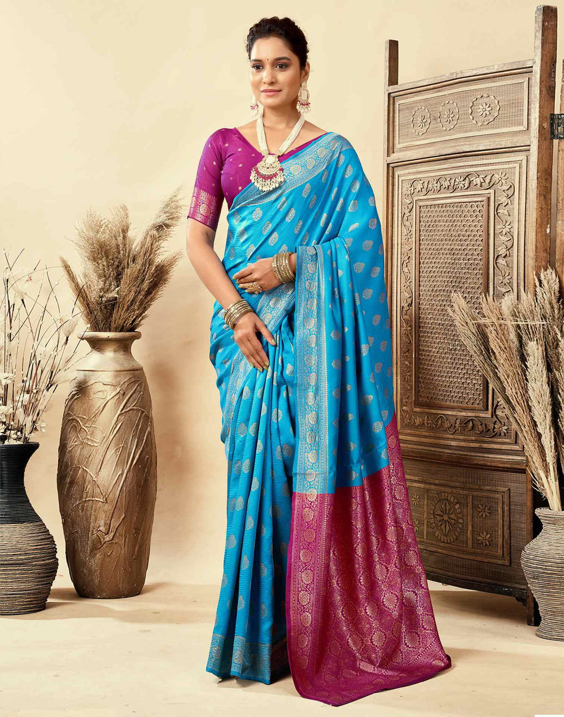 Blue Silk Woven Banarasi Saree