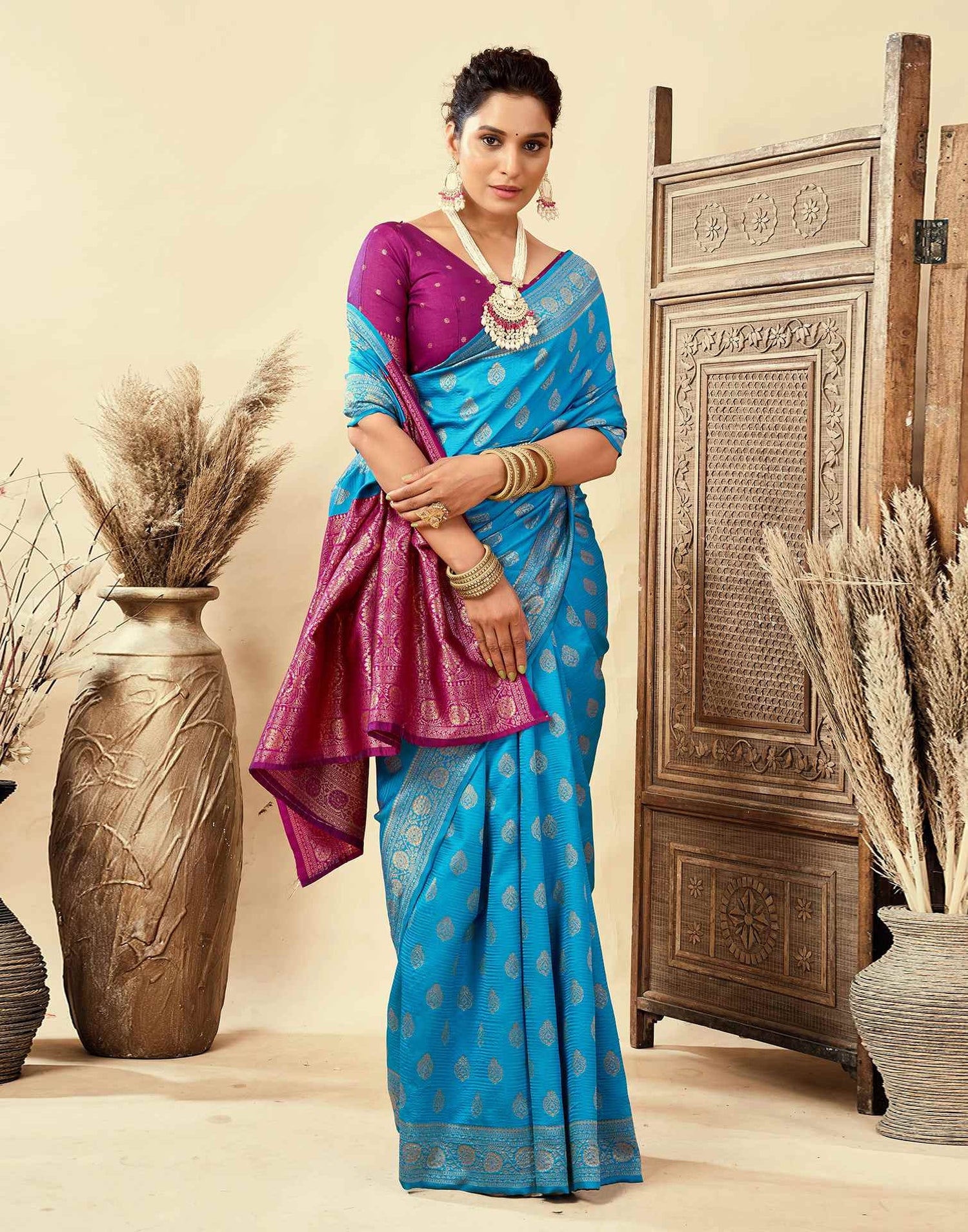 Blue Silk Woven Banarasi Saree