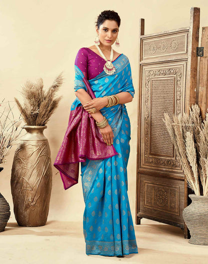 Blue Silk Woven Banarasi Saree