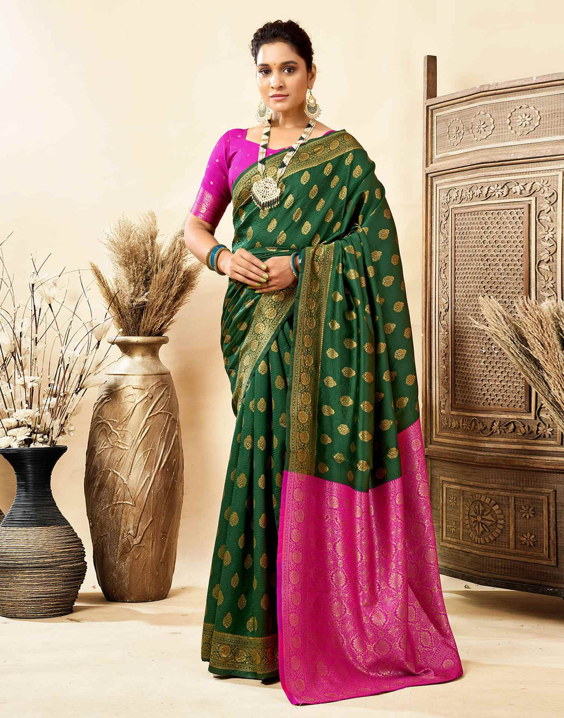 Dark Green Silk Woven Banarasi Saree