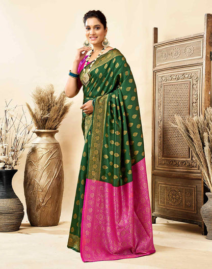 Dark Green Silk Woven Banarasi Saree