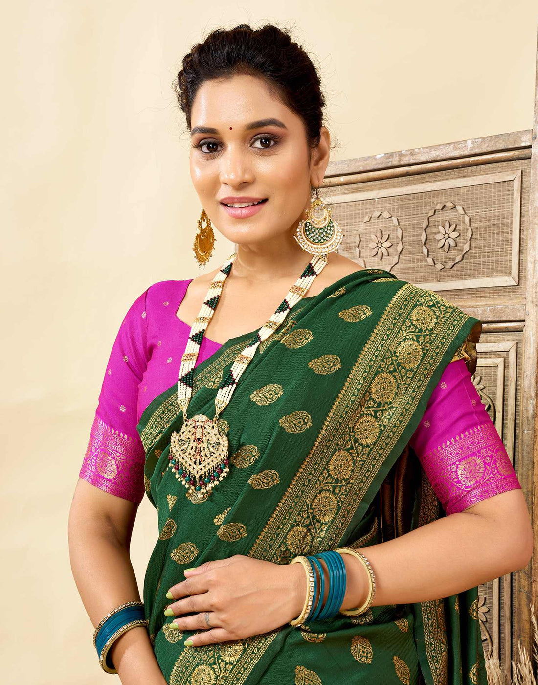 Dark Green Silk Woven Banarasi Saree
