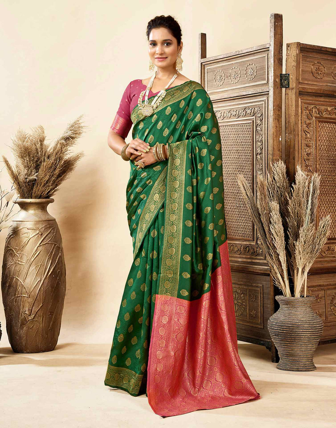 Dark Green Silk Woven Banarasi Saree