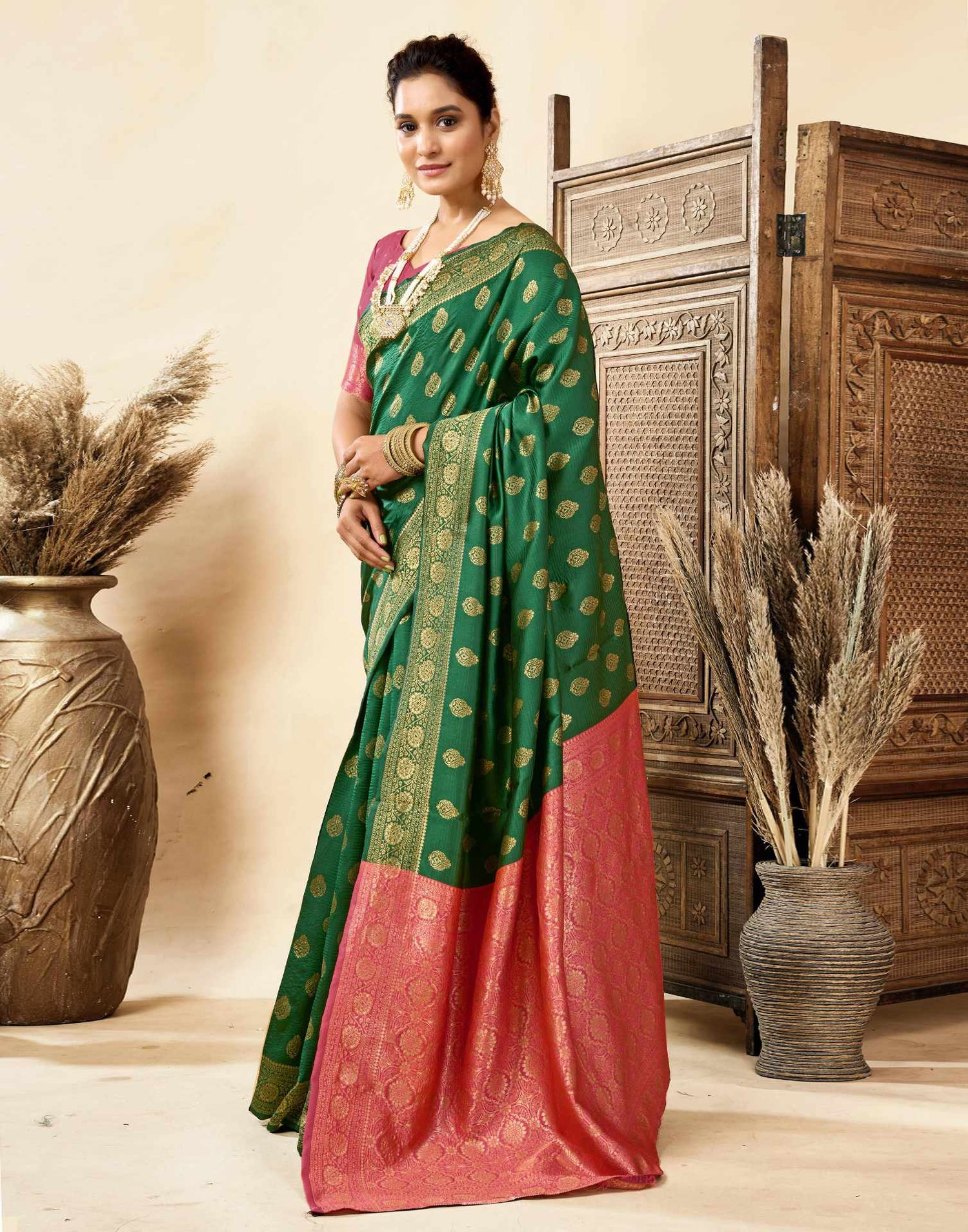 Dark Green Silk Woven Banarasi Saree