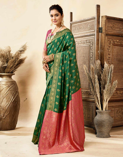 Dark Green Silk Woven Banarasi Saree