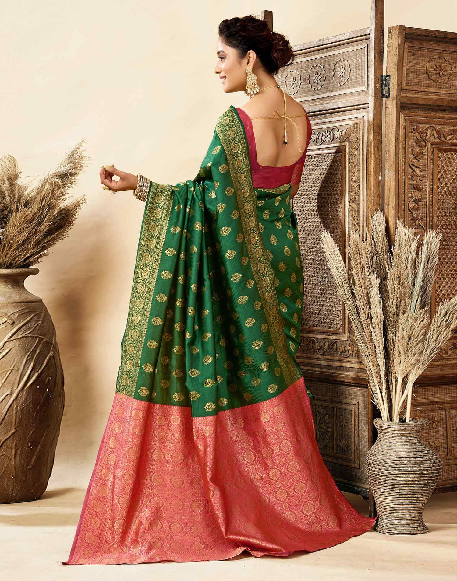 Dark Green Silk Woven Banarasi Saree