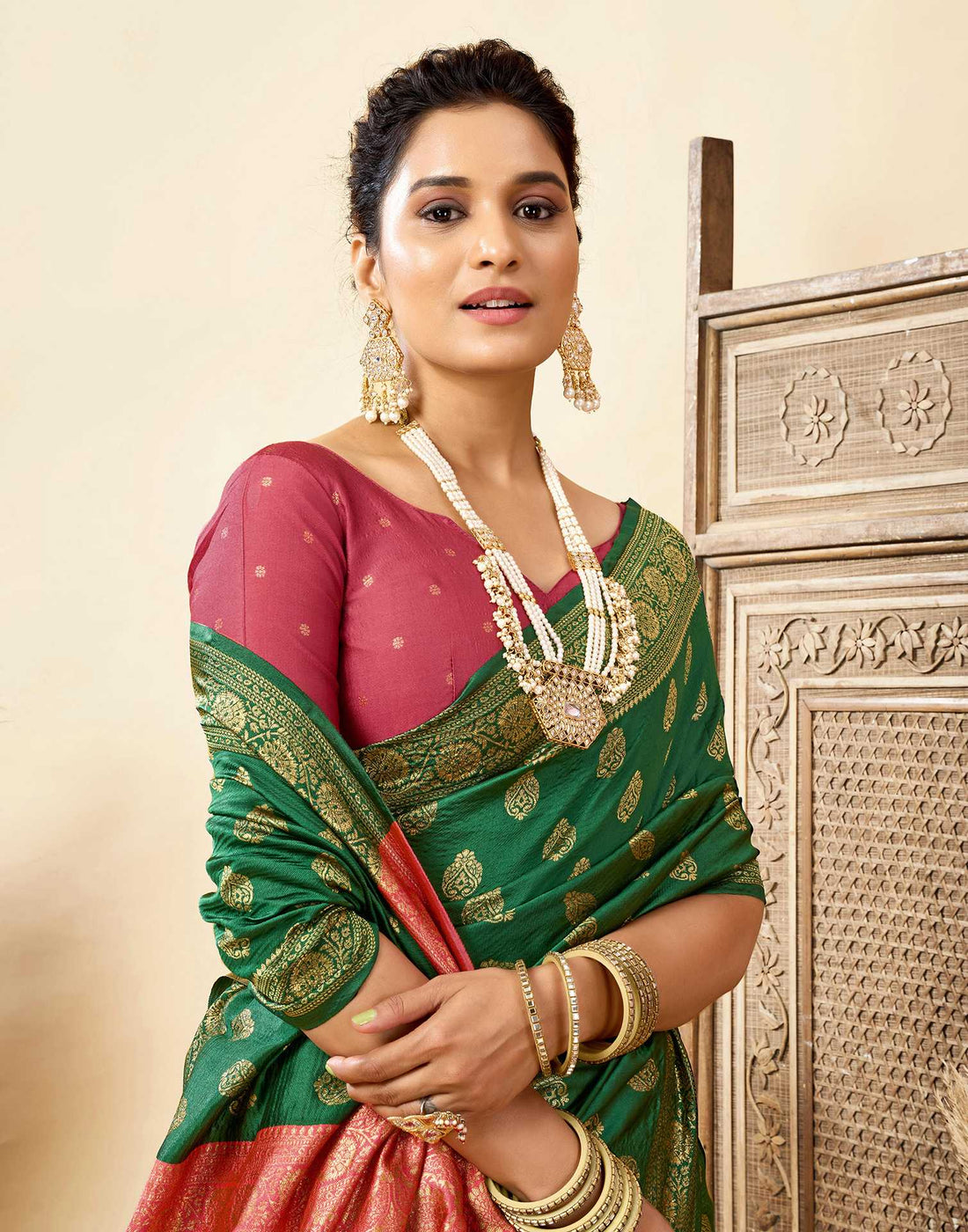 Dark Green Silk Woven Banarasi Saree