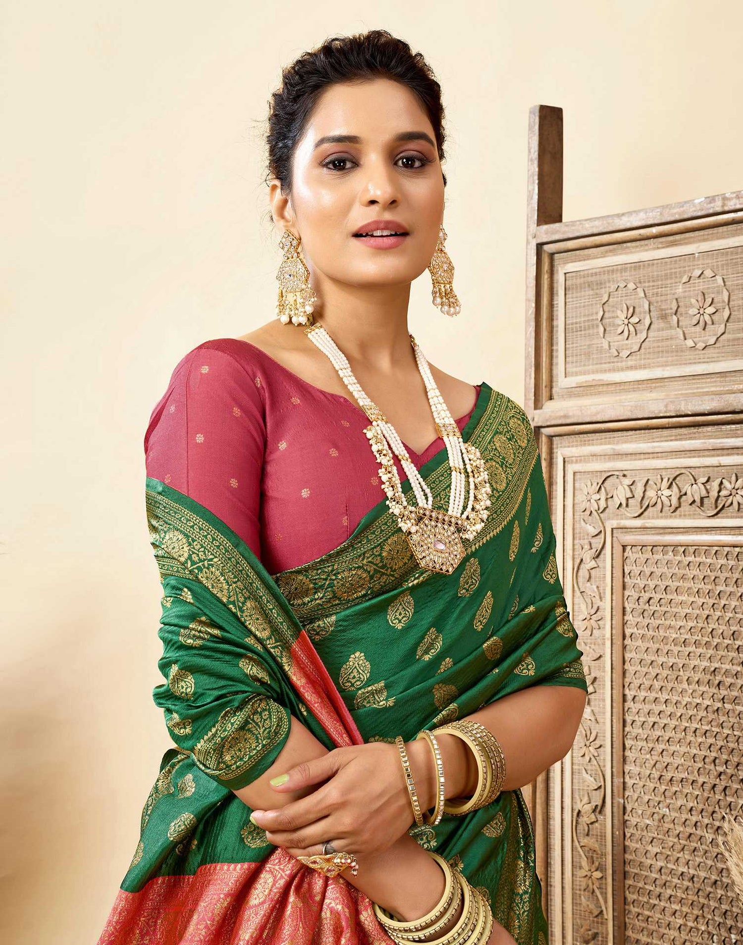 Dark Green Silk Woven Banarasi Saree