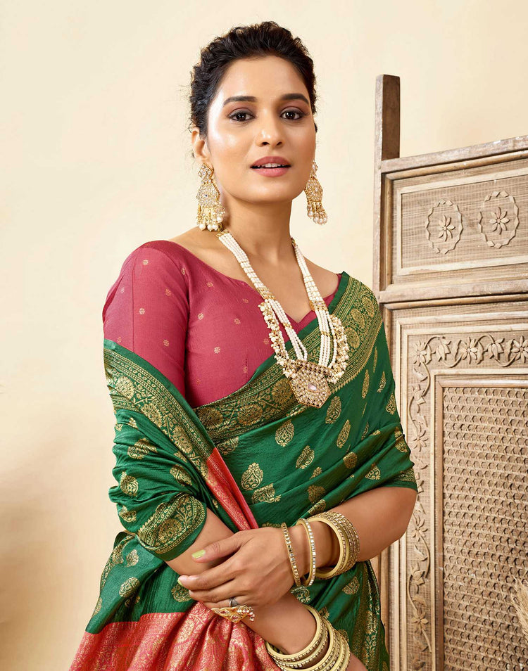 Dark Green Silk Woven Banarasi Saree