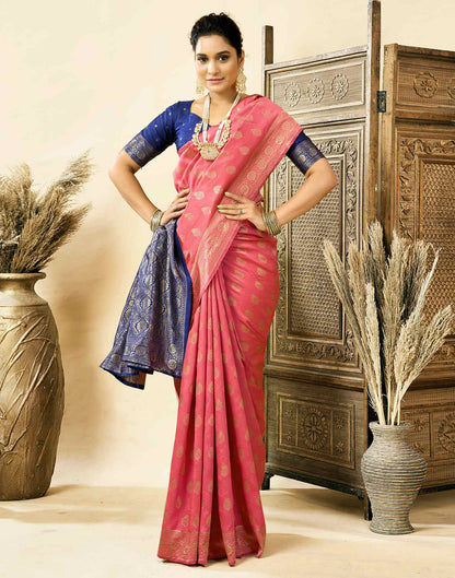 Rose Pink Silk Woven Banarasi Saree