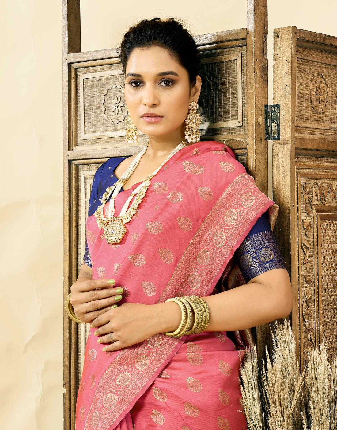 Rose Pink Silk Woven Banarasi Saree