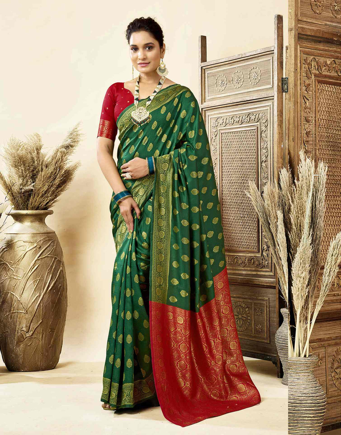 Dark Green Silk Woven Banarasi Saree