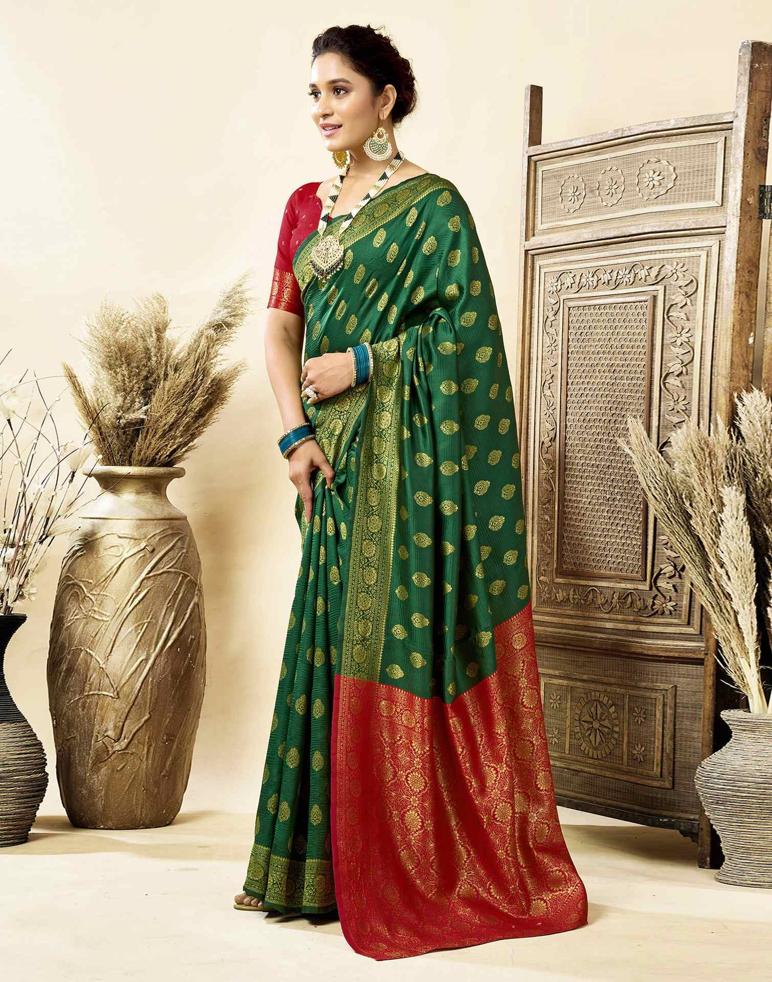 Dark Green Silk Woven Banarasi Saree