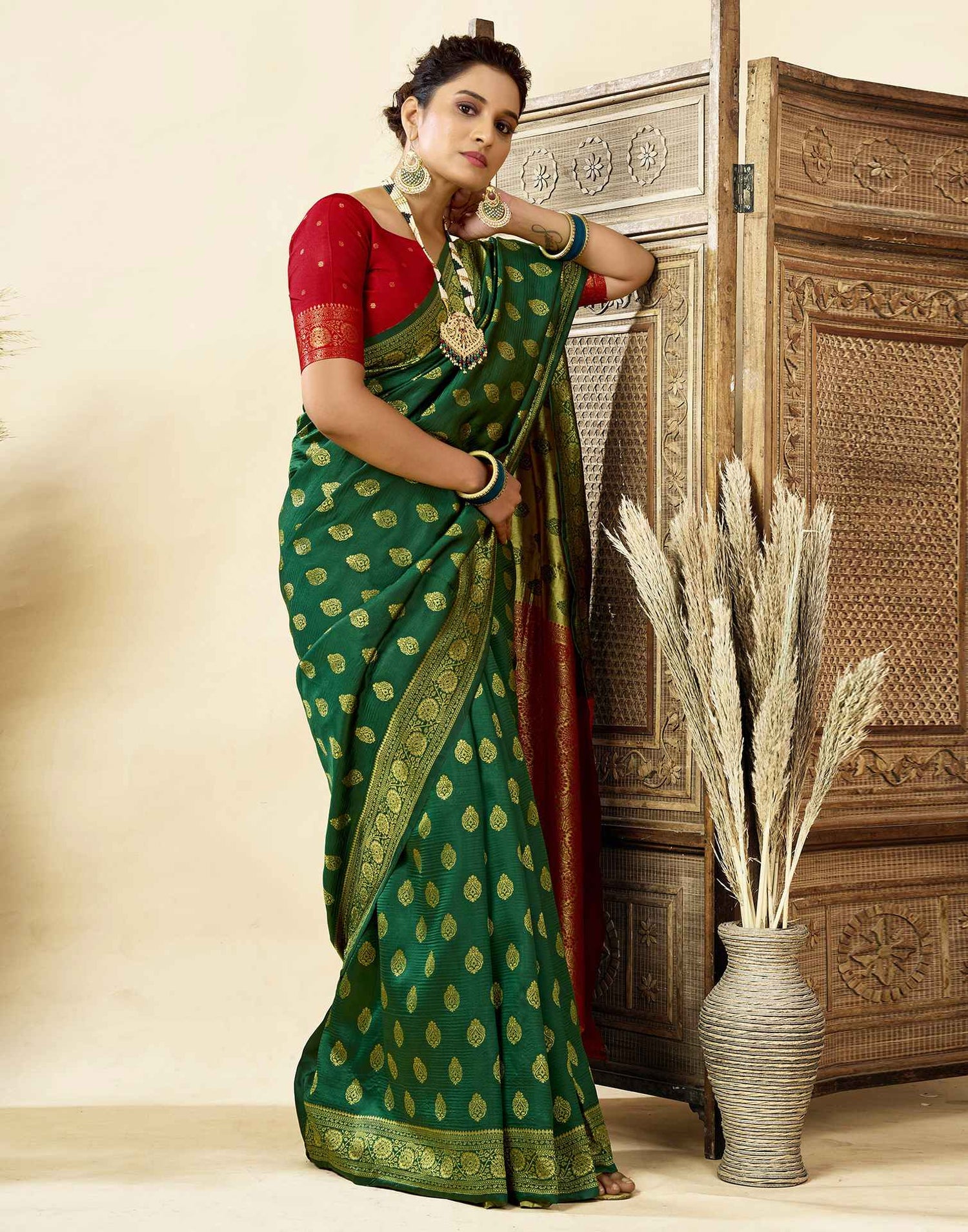 Dark Green Silk Woven Banarasi Saree