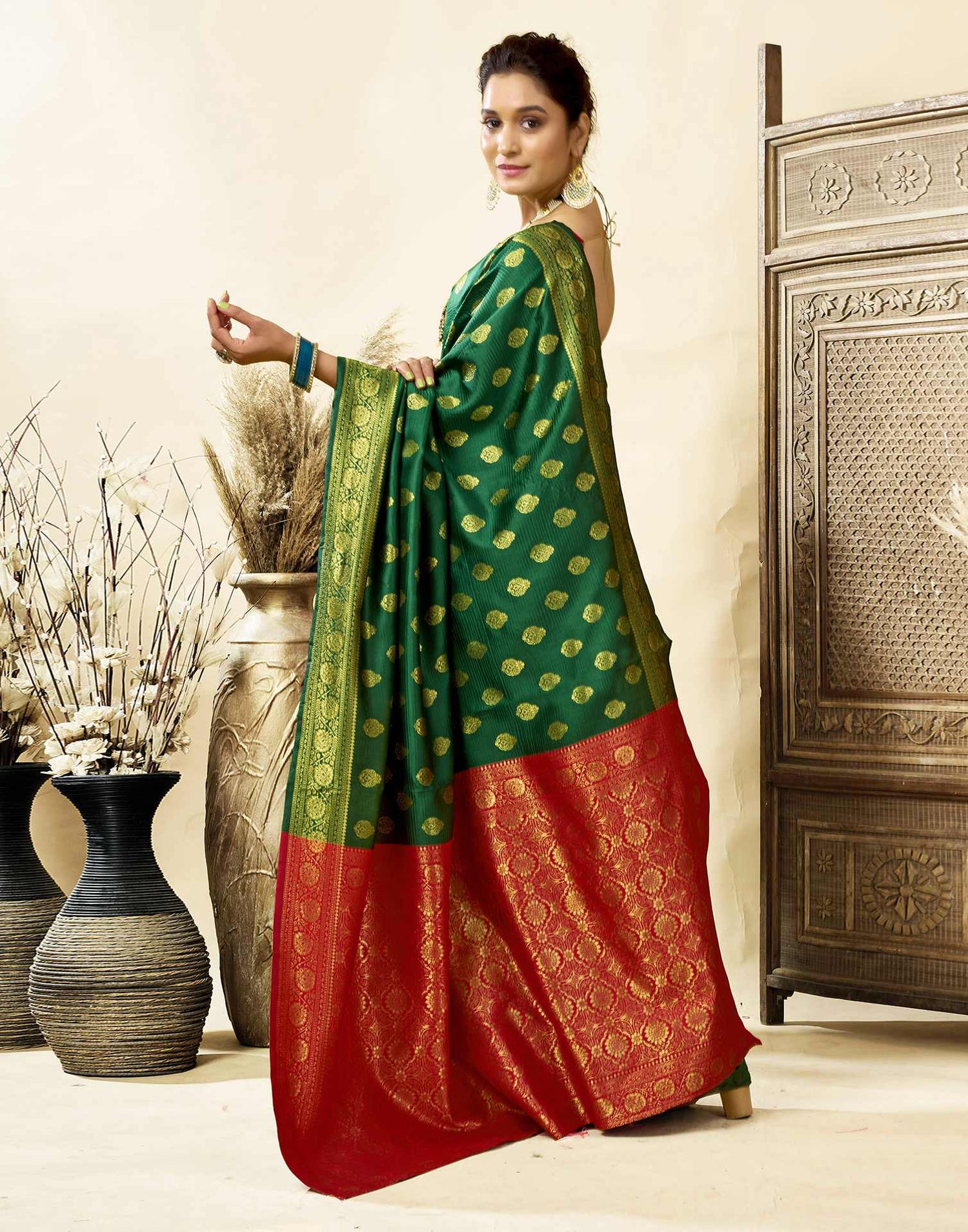 Dark Green Silk Woven Banarasi Saree